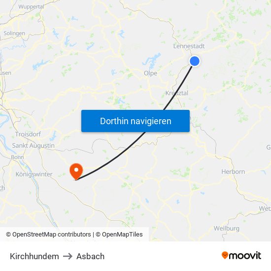 Kirchhundem to Asbach map
