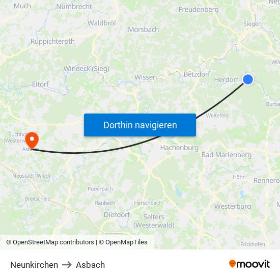 Neunkirchen to Asbach map