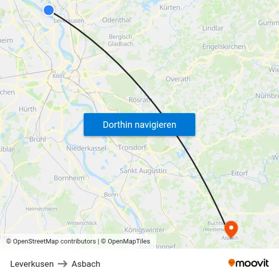 Leverkusen to Asbach map