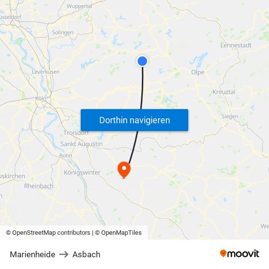 Marienheide to Asbach map