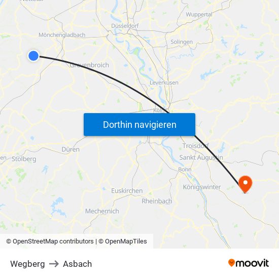 Wegberg to Asbach map