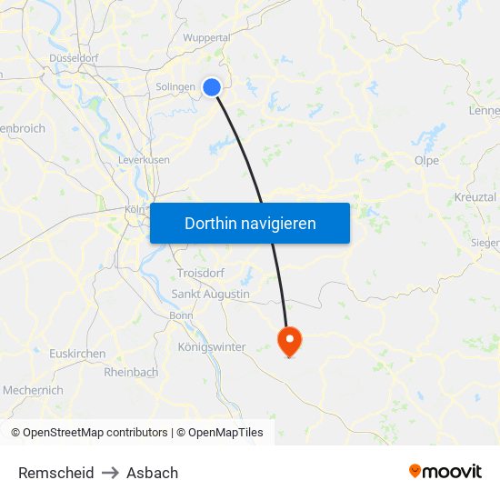 Remscheid to Asbach map