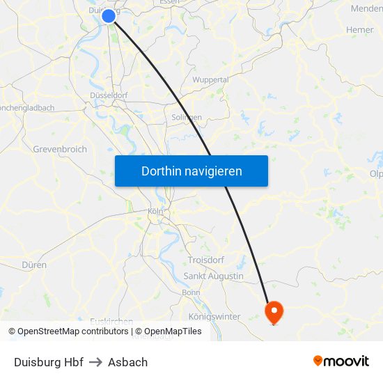 Duisburg Hbf to Asbach map