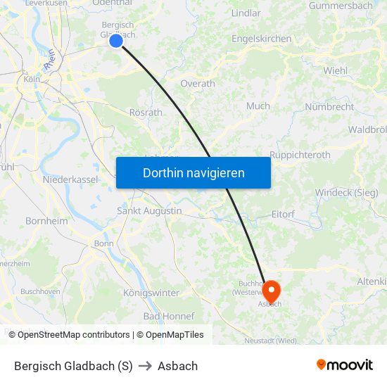 Bergisch Gladbach (S) to Asbach map