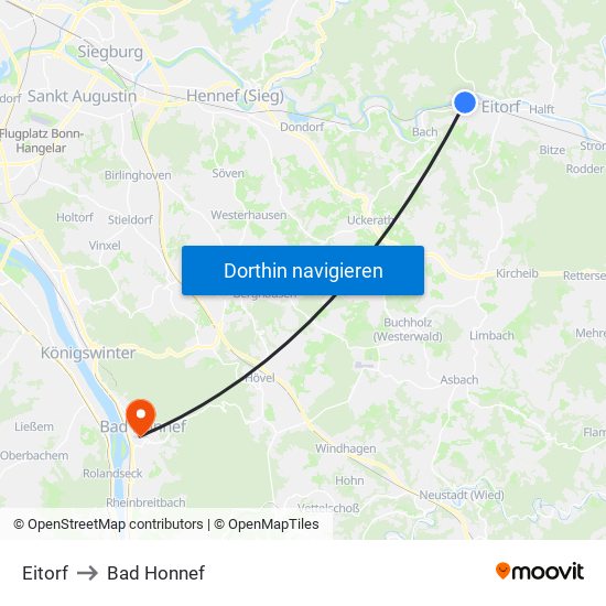 Eitorf to Bad Honnef map