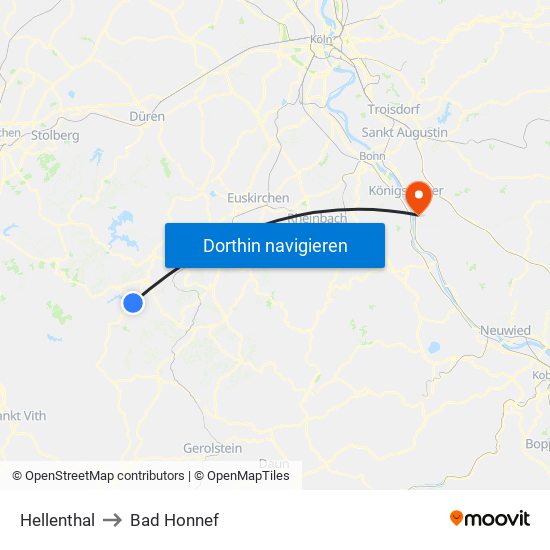 Hellenthal to Bad Honnef map