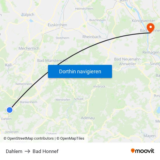Dahlem to Bad Honnef map