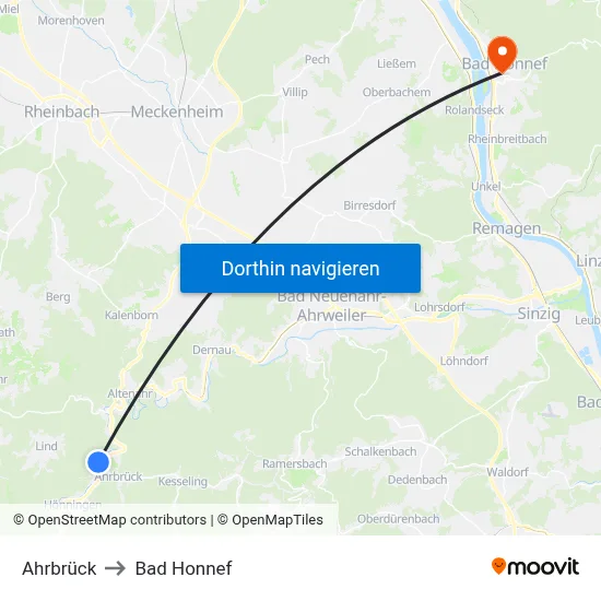 Ahrbrück to Bad Honnef map