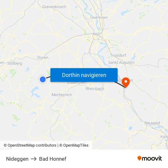 Nideggen to Bad Honnef map