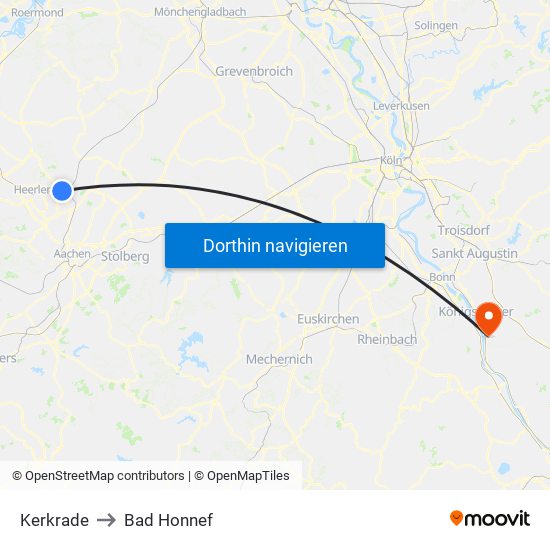 Kerkrade to Bad Honnef map