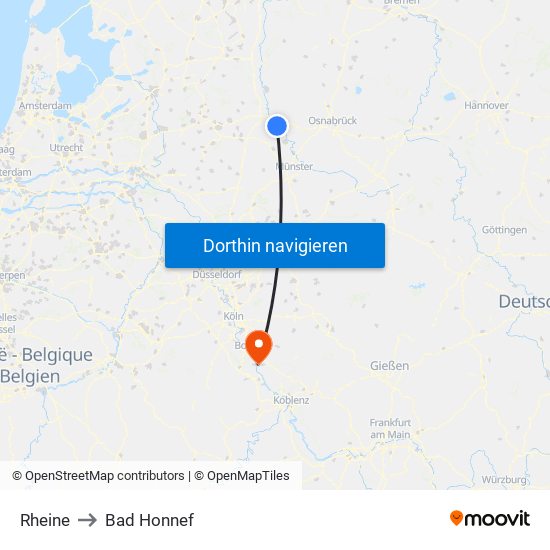 Rheine to Bad Honnef map