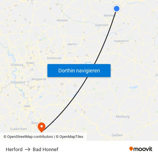 Herford to Bad Honnef map