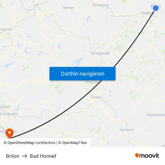 Brilon to Bad Honnef map