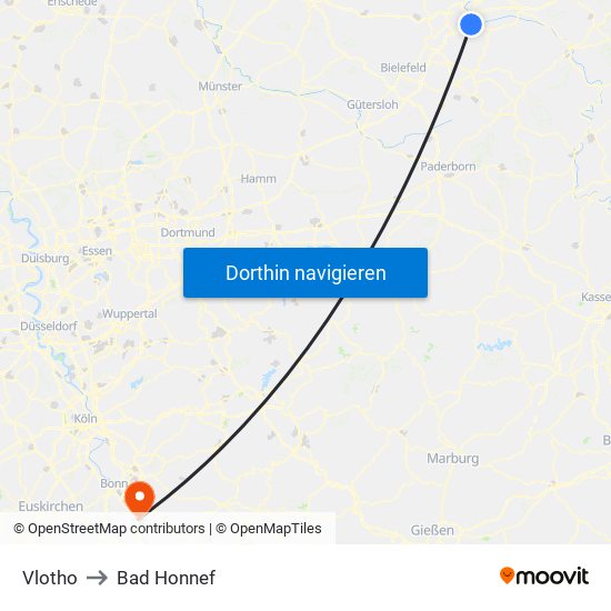 Vlotho to Bad Honnef map
