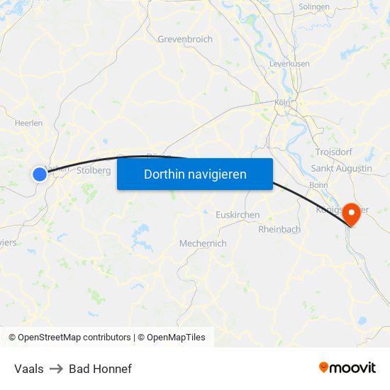 Vaals to Bad Honnef map