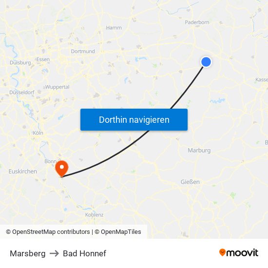 Marsberg to Bad Honnef map