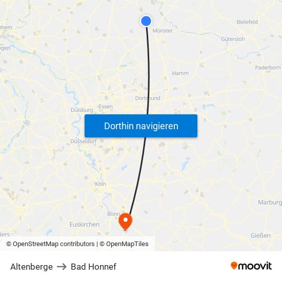 Altenberge to Bad Honnef map