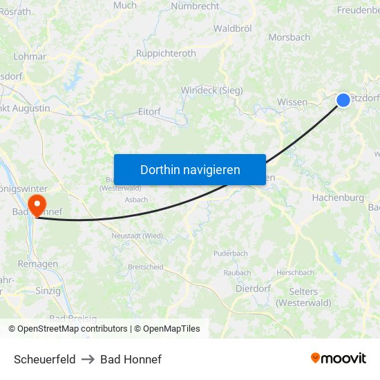 Scheuerfeld to Bad Honnef map