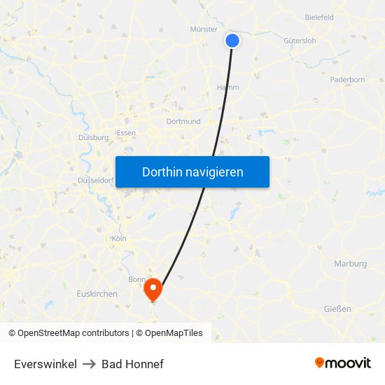 Everswinkel to Bad Honnef map