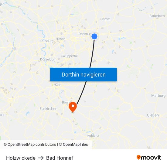 Holzwickede to Bad Honnef map