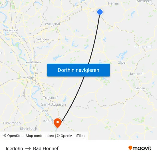 Iserlohn to Bad Honnef map