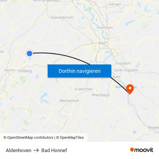 Aldenhoven to Bad Honnef map