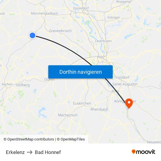 Erkelenz to Bad Honnef map