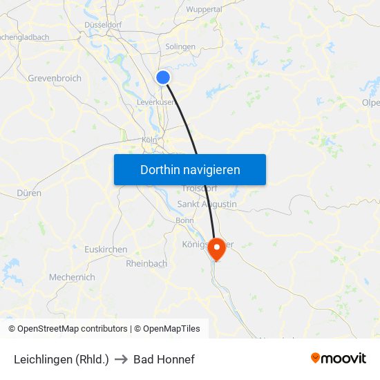 Leichlingen (Rhld.) to Bad Honnef map