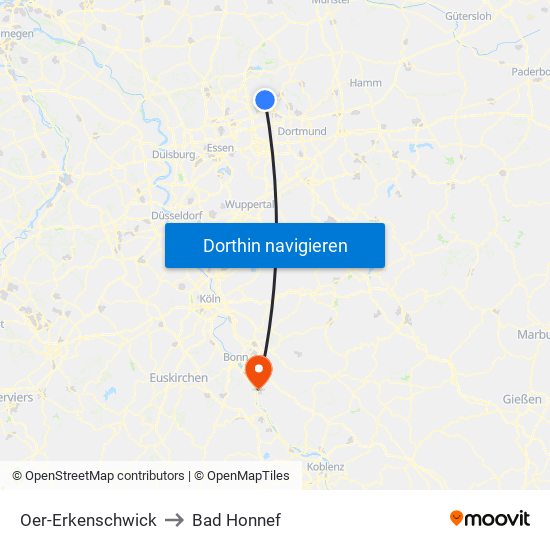 Oer-Erkenschwick to Bad Honnef map