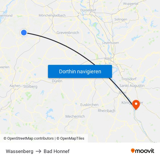 Wassenberg to Bad Honnef map