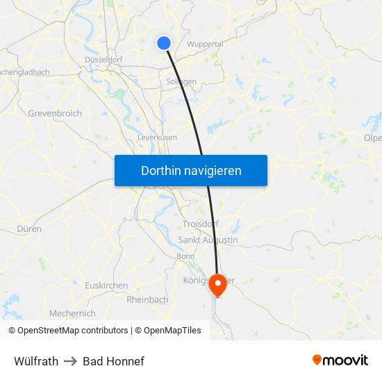 Wülfrath to Bad Honnef map