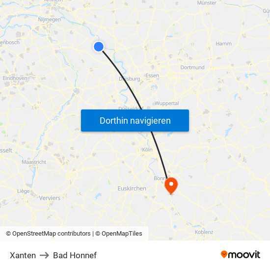 Xanten to Bad Honnef map