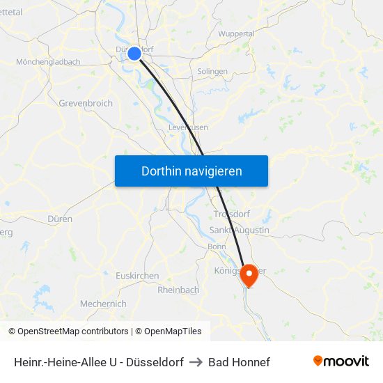 Heinr.-Heine-Allee U - Düsseldorf to Bad Honnef map