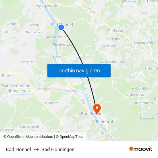 Bad Honnef to Bad Hönningen map