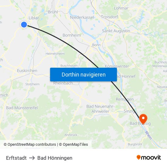 Erftstadt to Bad Hönningen map