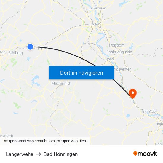 Langerwehe to Bad Hönningen map