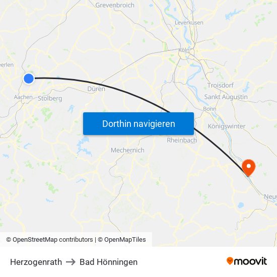 Herzogenrath to Bad Hönningen map