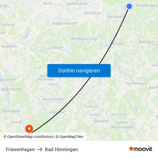 Friesenhagen to Bad Hönningen map