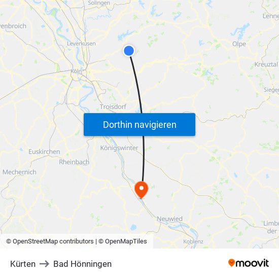 Kürten to Bad Hönningen map