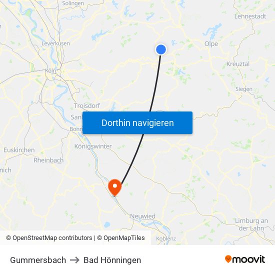 Gummersbach to Bad Hönningen map