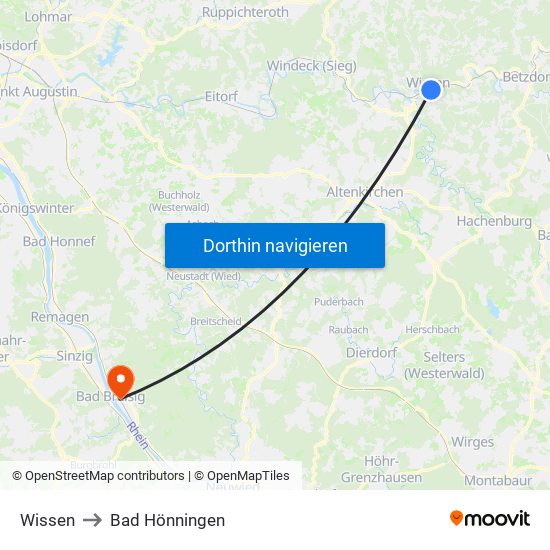 Wissen to Bad Hönningen map