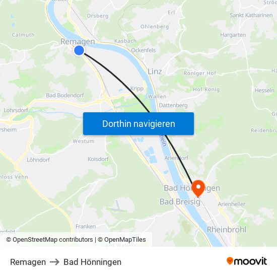 Remagen to Bad Hönningen map