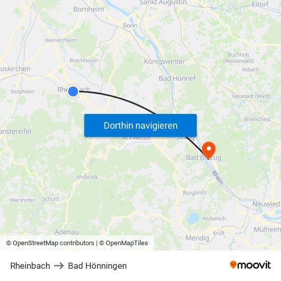 Rheinbach to Bad Hönningen map