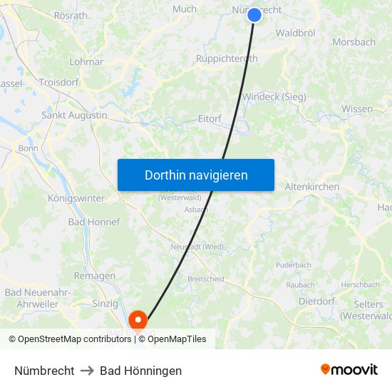 Nümbrecht to Bad Hönningen map