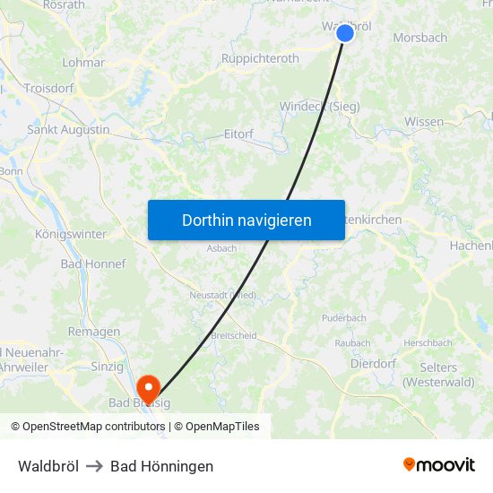 Waldbröl to Bad Hönningen map