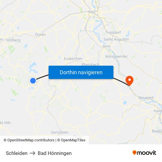 Schleiden to Bad Hönningen map