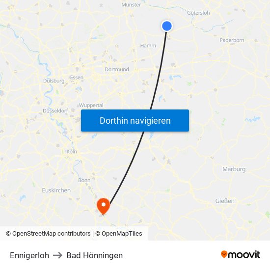 Ennigerloh to Bad Hönningen map