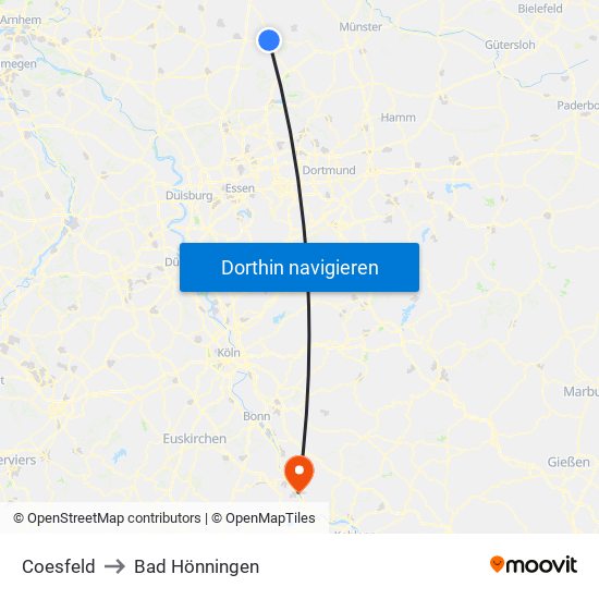 Coesfeld to Bad Hönningen map