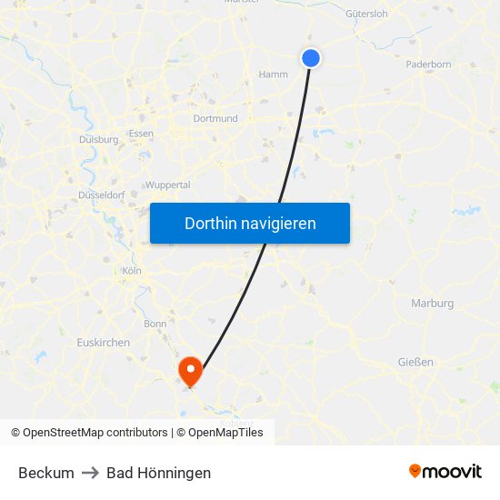 Beckum to Bad Hönningen map