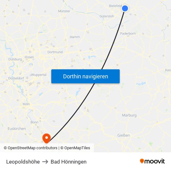 Leopoldshöhe to Bad Hönningen map